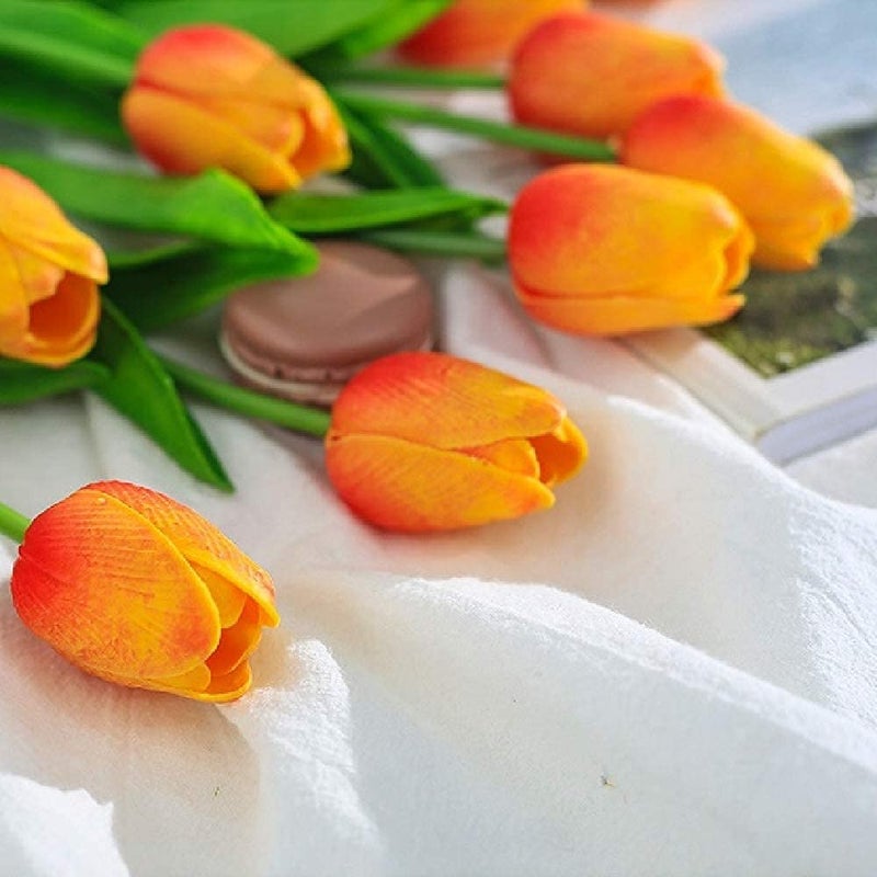 Kisflower 30Pcs Latex Tulips Real Touch Red and Yellow Artificial Flowers Fake Tulips Arrangement Bouquet for Home Office Wedding Decor (Red and Yellow) - Image 5